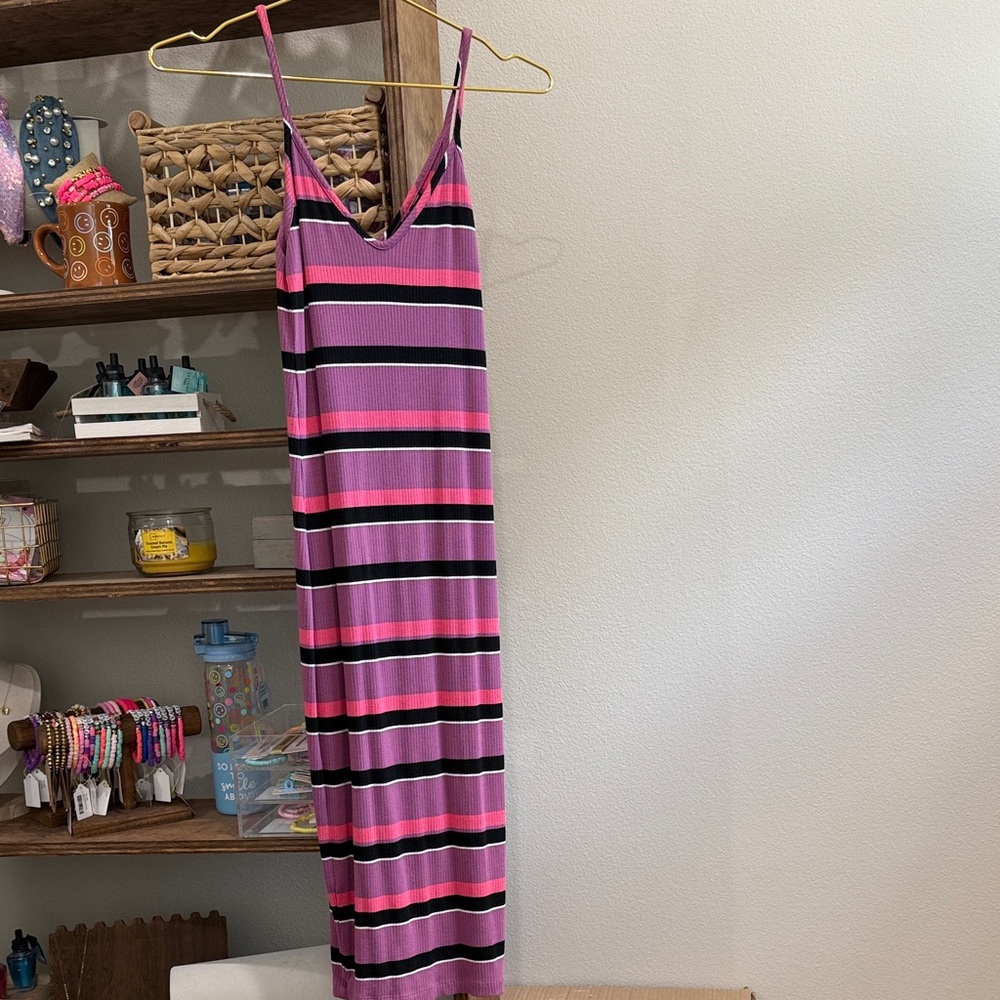 Express Pink and Black Striped Tank Top Dress